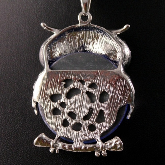 Blue Crystal/Rhinestone Owl Pendant Necklace - Picture 5 of 7
